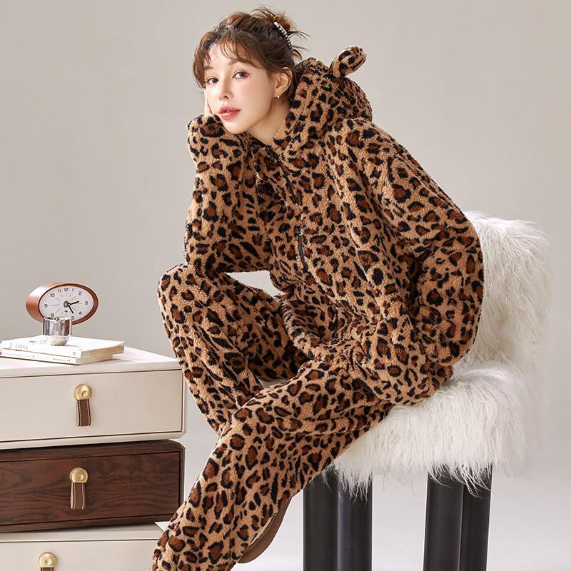 丽莎余美式重磅豹纹加绒加厚卫衣