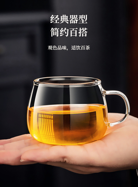 小茶杯玻璃杯喝茶杯带把6只装家用耐热高硼硅功夫茶具加厚品茗杯