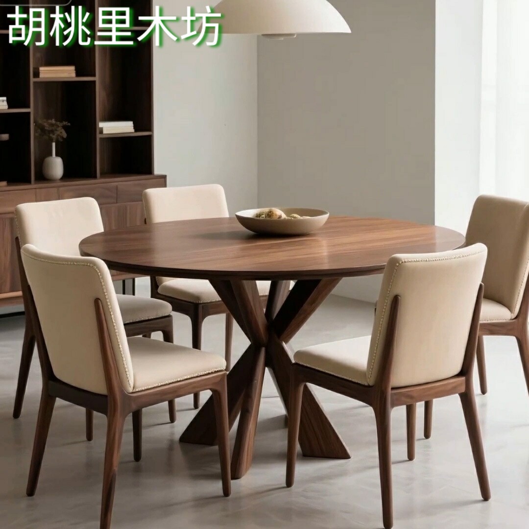 新中式北美黑胡桃木圆桌