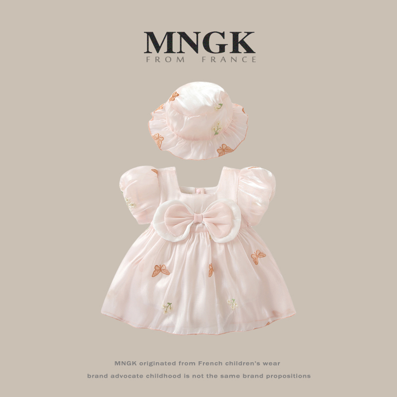 法国MNGK婴儿连衣裙夏季套装女宝宝公主包屁裙满月百天周岁送礼服
