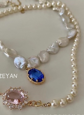 zeyan秋冬款画作配色项链大宝石