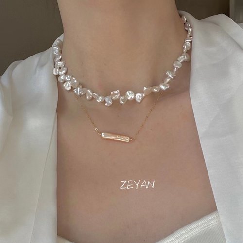 ZEYAN法式复古巴洛克异型花瓣珍珠项链choker锁骨链气质碎银子链