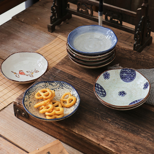 3个装陶瓷碟家用味碟釉下彩调料碟复古蘸碟创意异形碟零食茶点碟