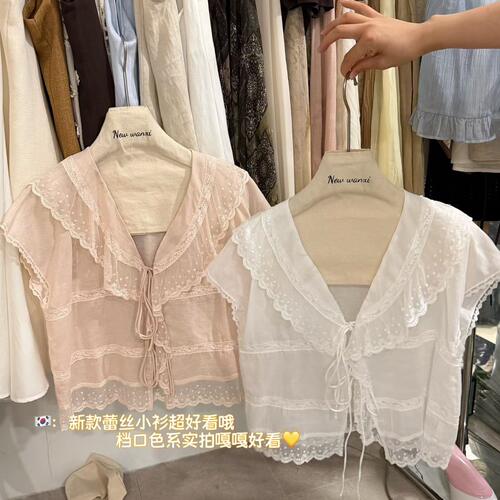 夏季韩系V领蕾丝显瘦减龄娃娃衫