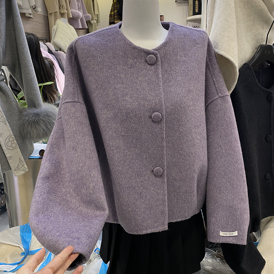 韩式简约风双面羊绒大衣短款