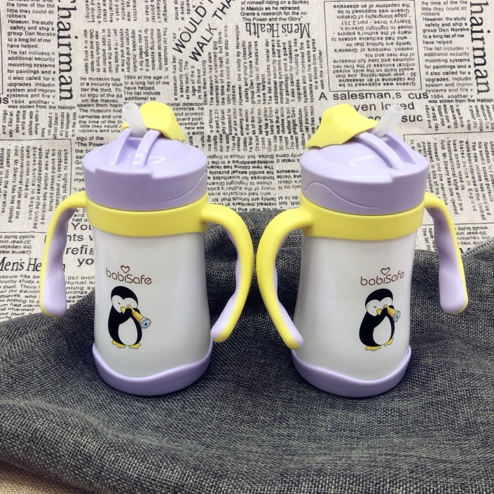 安儿欣婴儿保温杯吸管杯防漏宝宝不锈钢水杯 保温吸管杯带手柄