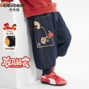 骏马福裳520G 长裤 齐齐熊宝宝裤 男童牛仔裤 新年服 子加绒加厚冬款