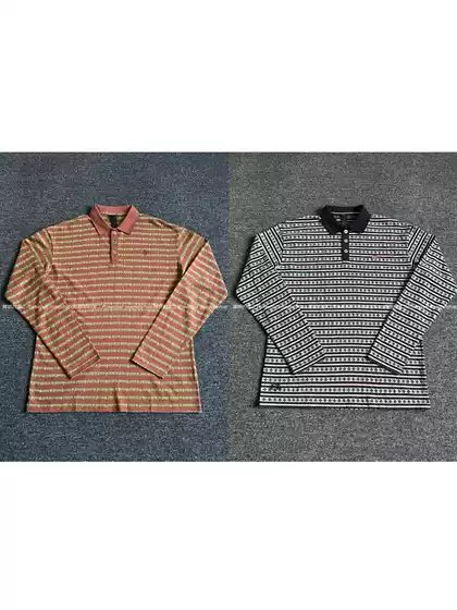 【Ceiling 925 Silver Buckle】25SS Striped Jacquard Full Print Embroidered Lambskin Polo Long Sleeve Unisex