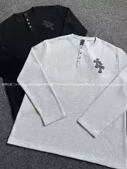 【Ceiling Top 925 Silver】25Ss Lambskin Cross Stitch Leather Henry Collar Waffle Long Sleeve Unisex Style