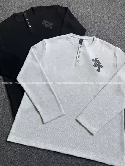 【Ceiling Top 925 Silver】25Ss Lambskin Cross Stitch Leather Henry Collar Waffle Long Sleeve Unisex Style