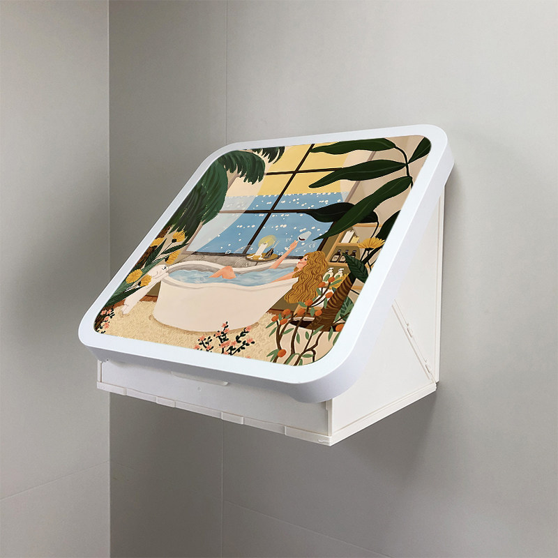 奶油风ins浴室壁画收纳箱洗澡放衣服神器免打孔卫生间折叠置物架