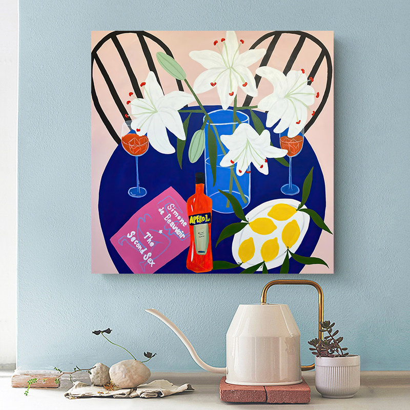 趣味潮流百合花卉静物装饰画 现代简约网红餐厅多巴胺ins挂画