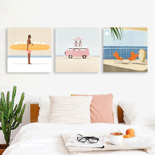 北欧沙滩海景沙发背景墙装饰画 奶油风酒店民宿客厅卧室ins挂画