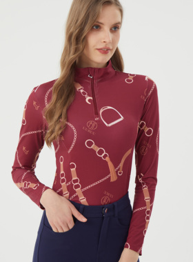 针织T恤长袖马术上衣长袖立领弹力骑马服女式马术运动服马术T恤