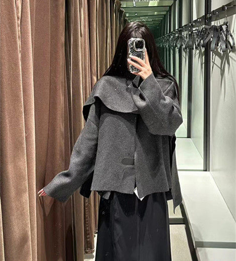 不对称围巾斗篷式针织衫大衣外套