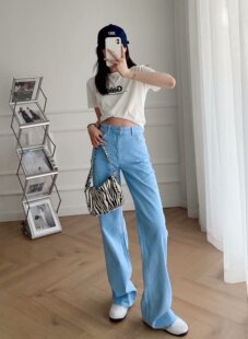 ZA女装新款6164054裤边开叉高腰烟管裤显瘦显高牛仔裤06164054427