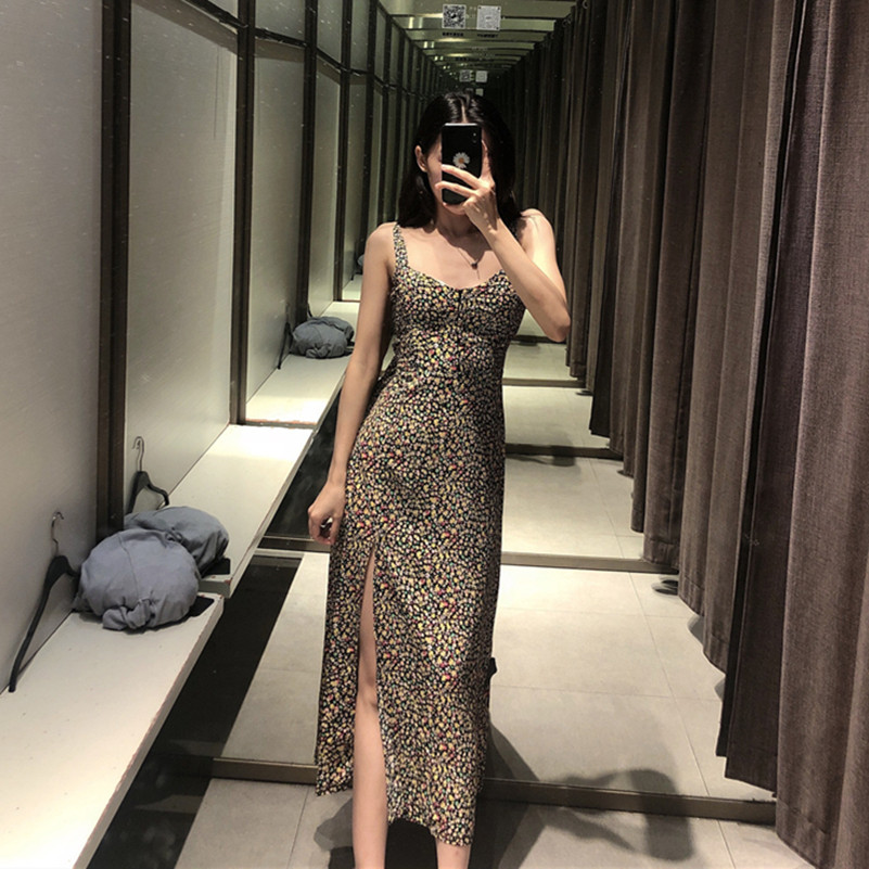 2020夏季新款 ZA自制女装 花朵印花开叉连衣裙2587/056 2587056