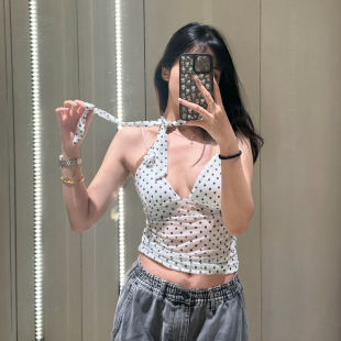 2025夏季女装新品 时尚性感围巾饰波点罩衫法式浪漫上衣 0347316