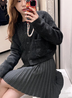 ZA女装秋冬新品 休闲小香风复古短款圆领针织开衫外套5536153 807