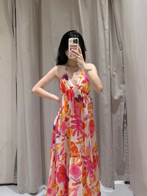 印花新款挂脖露背KISS夏季度假风