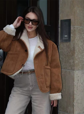 2025秋冬女装 欧美风羊羔毛抓绒双面两面穿保暖夹克外套 6318254