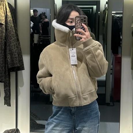 ZA2024秋冬新品女装罗纹下摆夹克