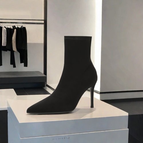 小CK秋冬短靴女高跟弹力中筒尖头