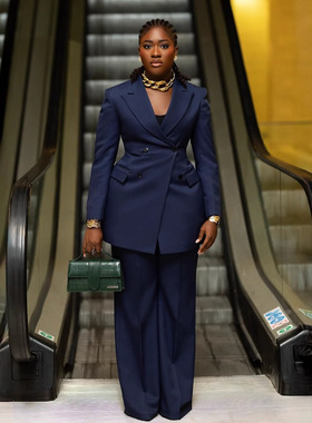 women suits OL clothes  欧美优雅优雅通勤翻领西装长裤两件套女