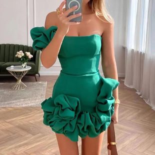 夜店风裙新款 礼服连衣裙单肩抹胸包臀裙 sexy dress 跨境欧美女装