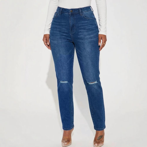 大码牛仔裤女装新款欧美风破洞女士牛仔裤 women jeans plus size