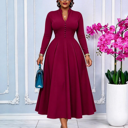 African female dress long sleeve plus size women dress long