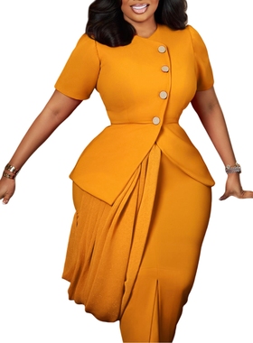 外贸女装上衣包臀半身裙两件套非洲套装大码 plus size dress OL