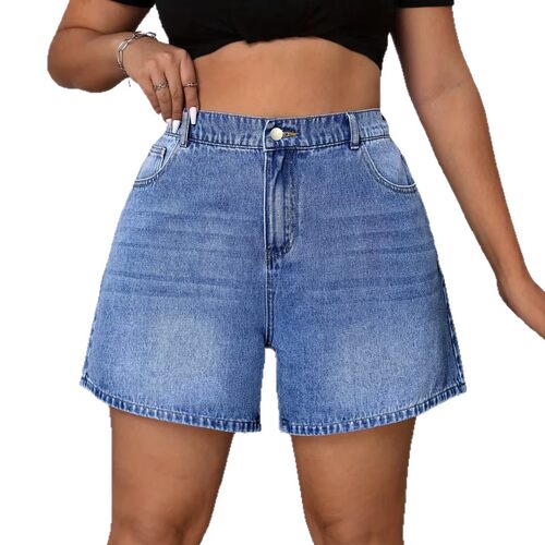 欧美跨境女装大码时尚休闲显瘦高腰弹力牛仔短裤 plus size jeans