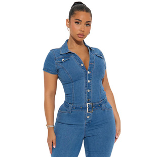 欧美性感时尚牛仔连体裤连体衣大码裤 plus size jumpsuits jeans