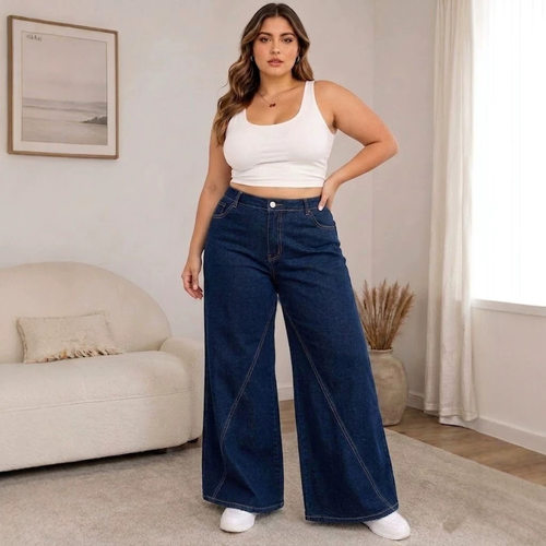 欧美大码女装阔腿牛仔裤高腰 women jeans plus size pants lady