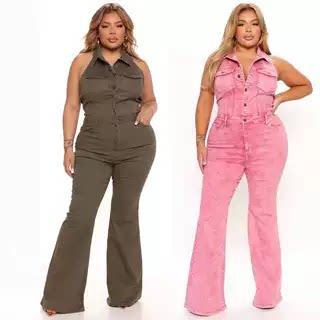 欧美女装牛仔时尚性感工装长裤大码连体裤女 plus size jumpsuits