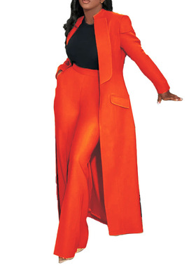 women coat long two pieces jacket sets 欧美长款西装两件套女