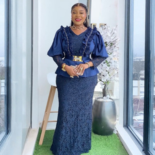 欧美礼服长裙跨境新款女装蕾丝大码连衣裙非洲妈妈礼服裙长袍女装