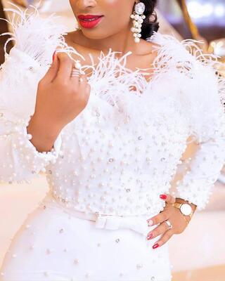 欧美风大码钉珠长裙白色