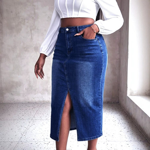 欧美风跨境大码高腰牛仔半身裙子 women Skirt new fashion jeans