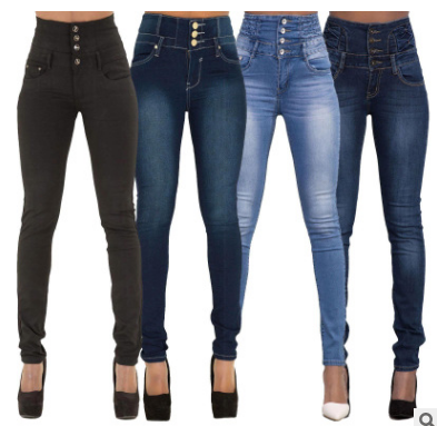 Lady's high waist blue jeans Female pants long trousers 女款