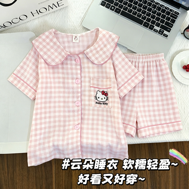 夏季甜美卡通KT猫家居服套装女童