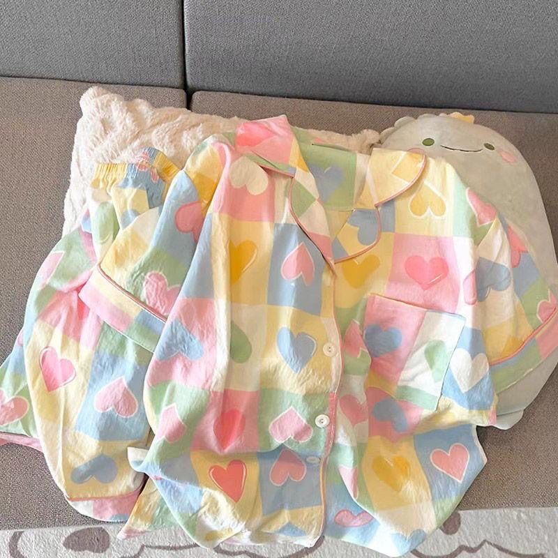 短袖儿童睡衣女学生多巴胺套装