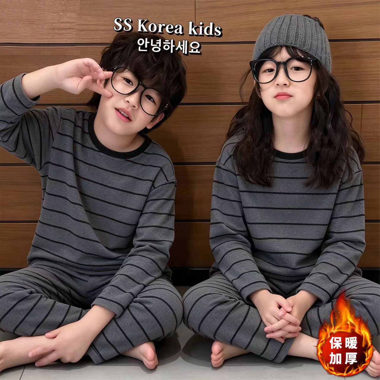 秋冬新款韩版亲子款德绒条纹睡衣