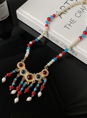 儿童汉服项链女童古装配饰仿珍珠璎珞如意锁项链古风马面裙吊坠