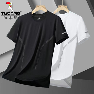 啄木鸟夏季轻奢休闲圆领宽松冰丝网眼短袖速干透气运动冰爽t恤