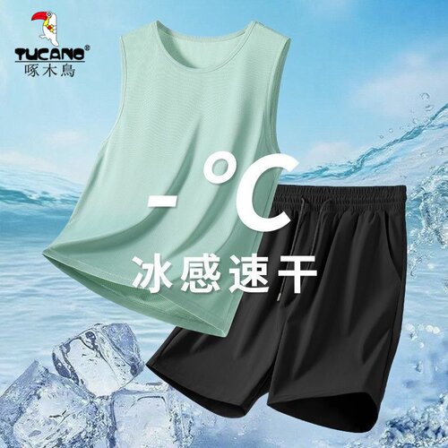 啄木鸟夏季冰丝运动背心外穿坎肩无袖t恤男速干夏天健身薄款凉感