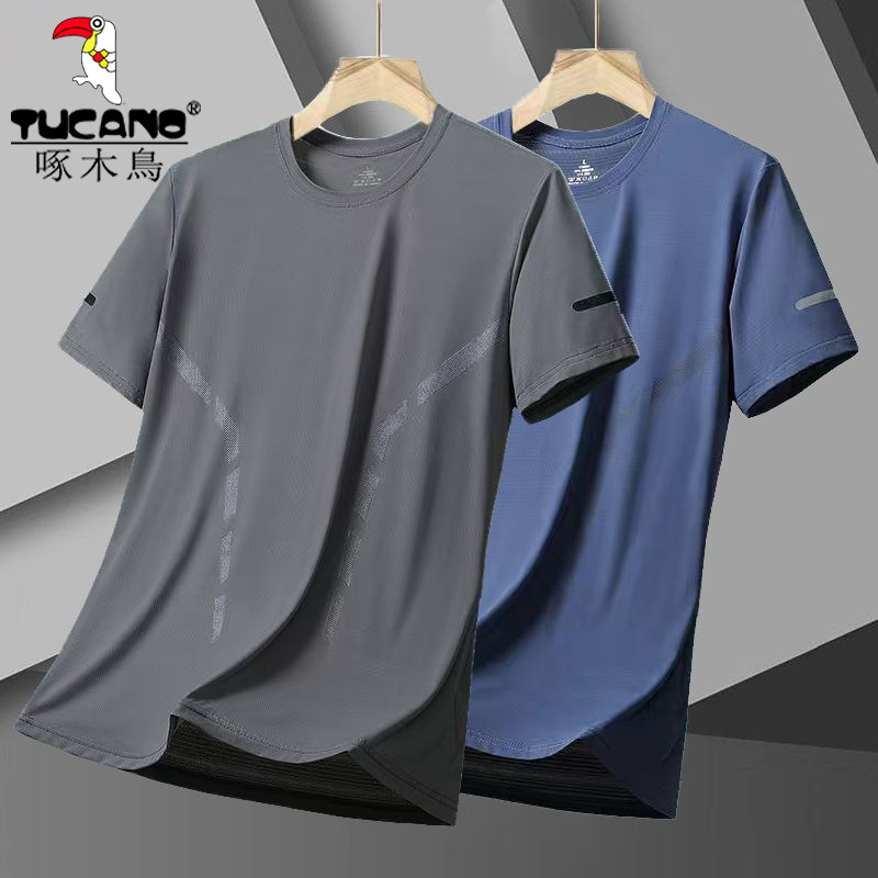 啄木鸟冰丝短袖男夏季网眼运动健身T恤大码速干透气上衣凉感半袖