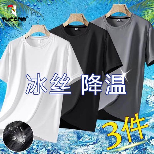 啄木鸟冰丝网眼速干短袖T恤男士
