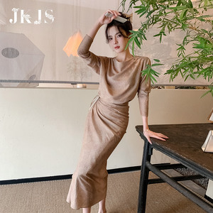 JKJS新中式连衣裙2026新款女装高级感裙子植物印染春装国风长裙